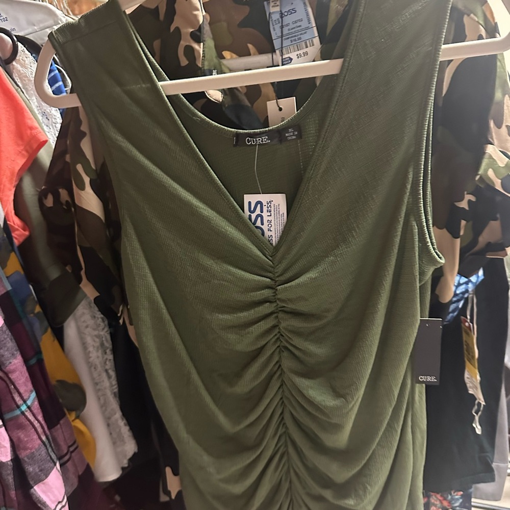 Cure Olive Green‎ Ruched Tank Top